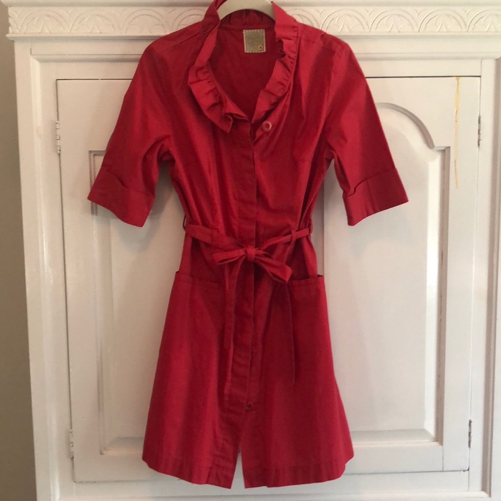 Anthropologie Red shirt dress with ruffle collar